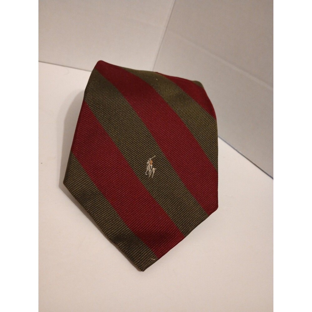 Polo Ralph Lauren Necktie - Burgundy & Beige Geometric Tie - Silk USA 57" x 4"